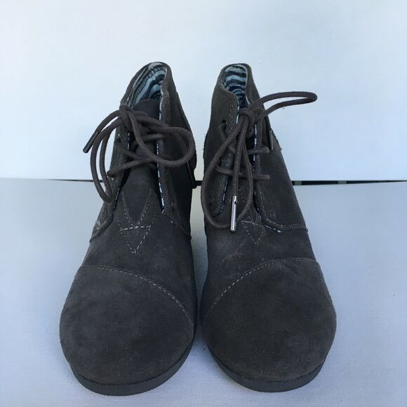 Toms Desert Wedge Size 6.5 Suede Lace Up Ankle Boots Booties Castlerock Gray - Picture 7 of 10